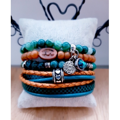 leren wikkelarmband groen met cognac leren wikkelarmband groen met cognac